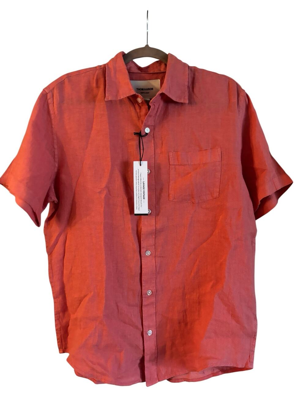 Thom Aaron Mens Pink 100% Linen Button Up Short Sleeve Shirt NWT Medium